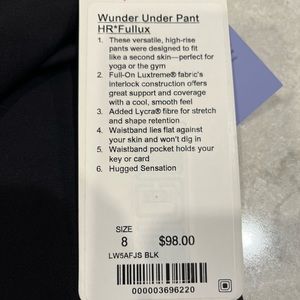 NWT Lululemon wunder under pant HR Fullux size 8